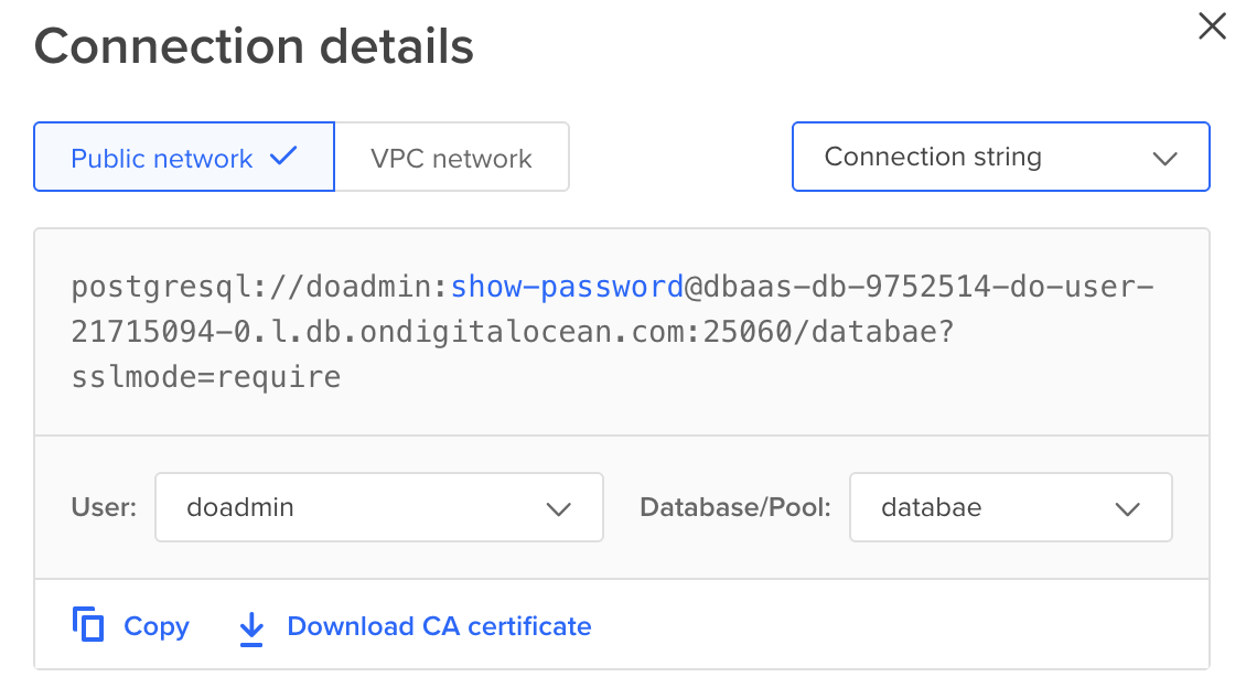Database connection string interface